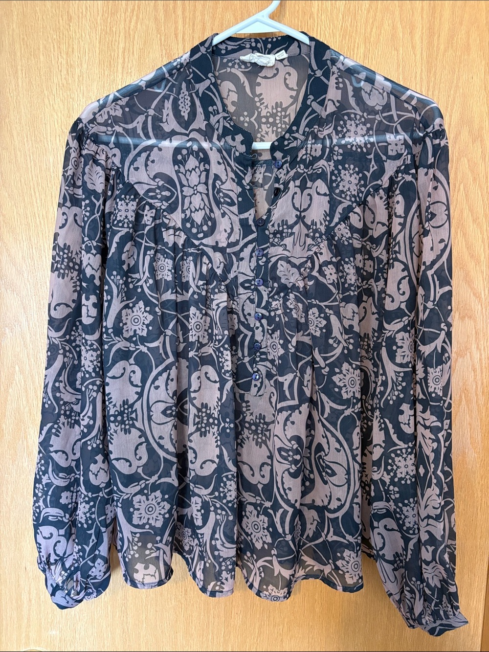 Sheer Paisley-Print Poet Blouse - Black & Cream